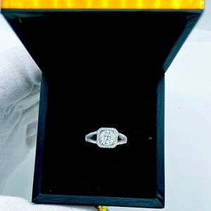 1.0 moissanite silver ring with certificate platinum plated